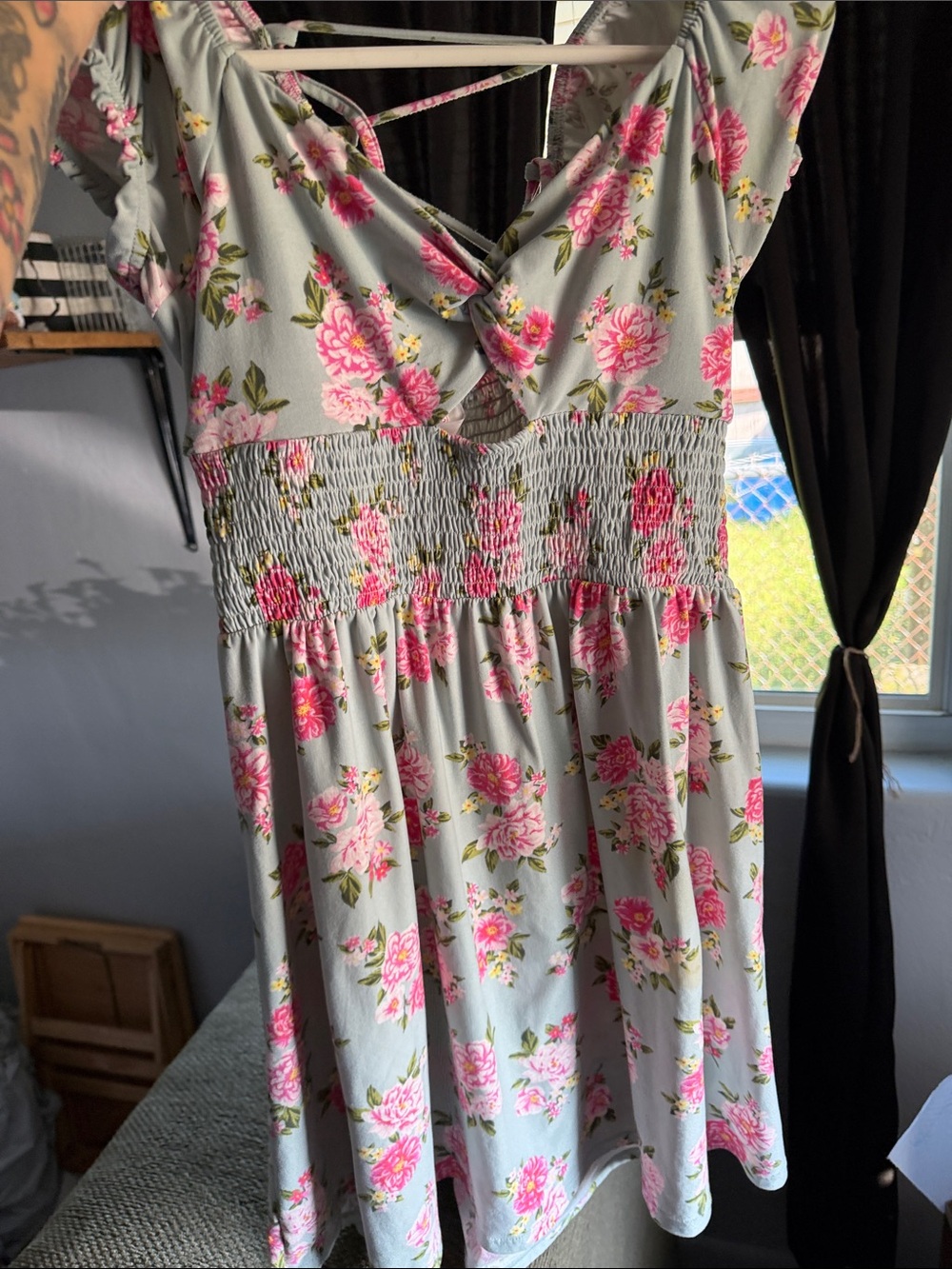 No Boundaries Gray Dress with Pink Floral Print